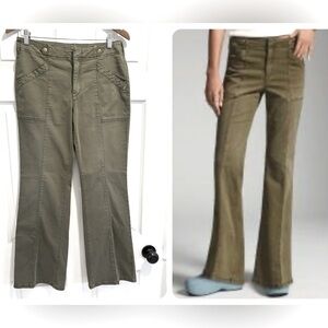 ANTHROPOLOGIE Pilcro Low-Rise Utility Demilune Boot Cut Pants Olive Green Sz 27
